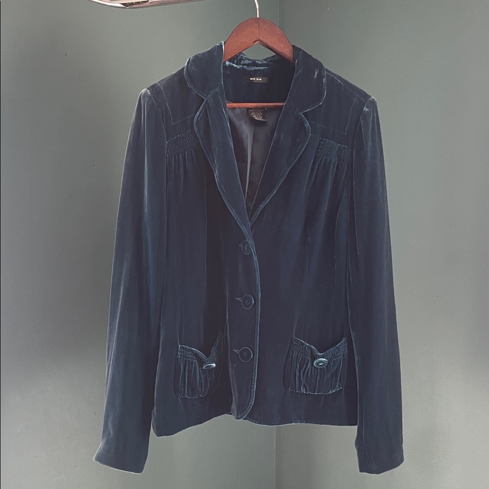 Elegant crushed Velvet Blazer in Rich Blue vintage